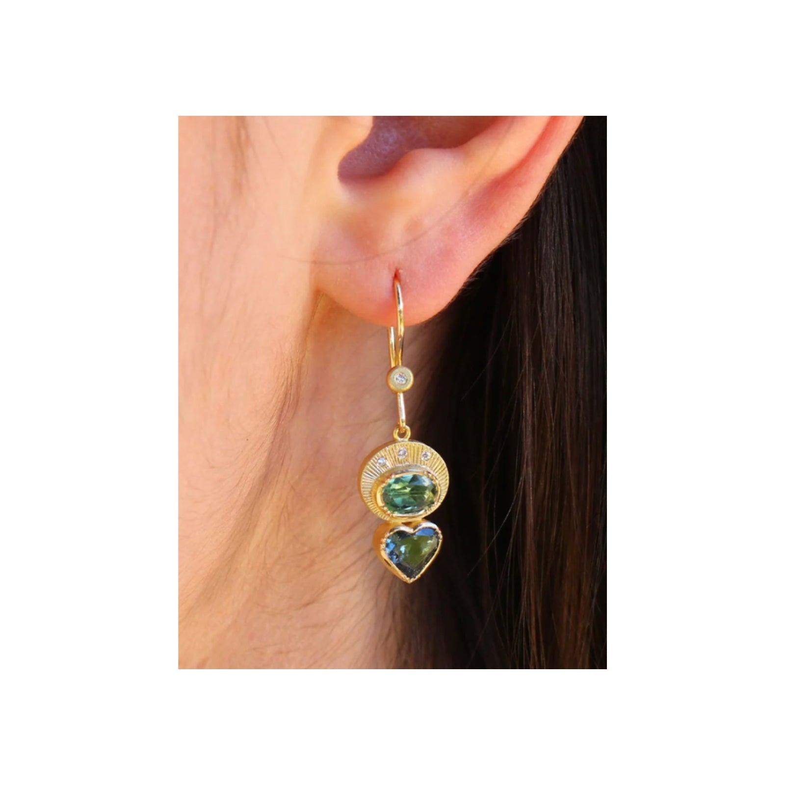 Indicolite Tourmaline Heart Fan Earrings