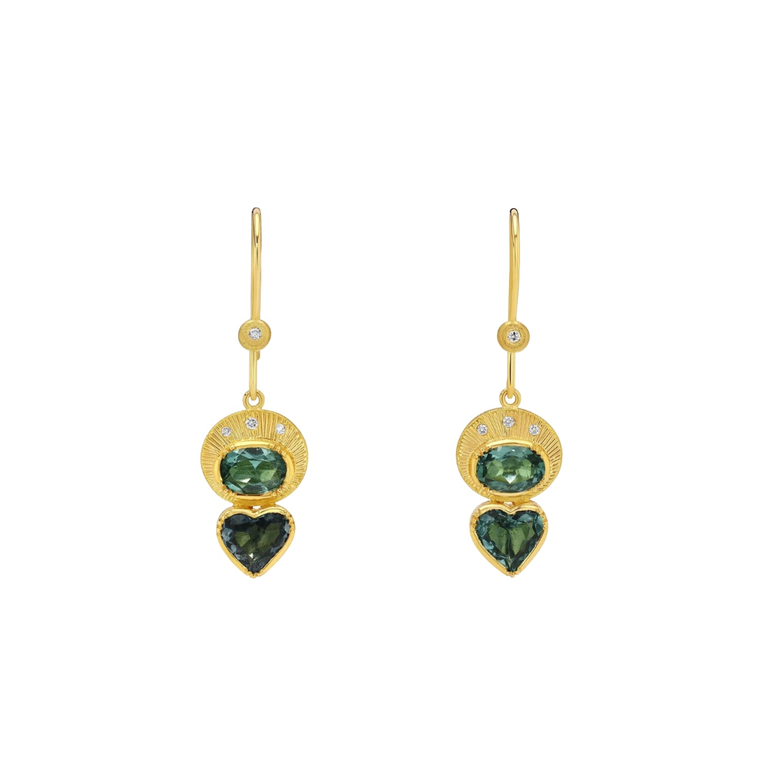 Indicolite Tourmaline Heart Fan Earrings