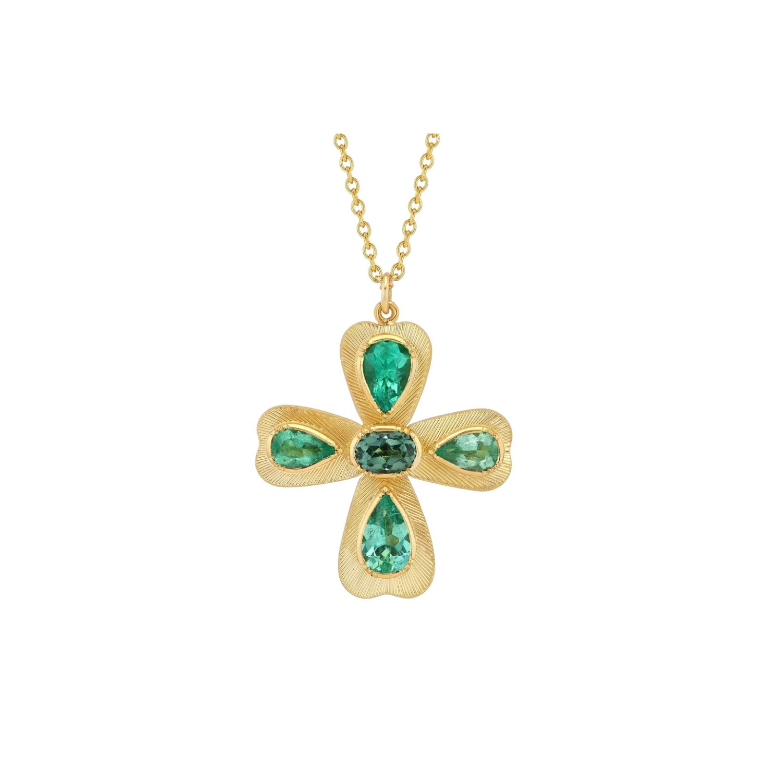 Emerald and Tourmaline Cross Necklace