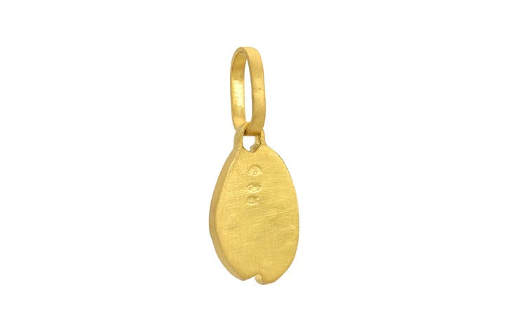 Backside of padparadscha sapphire cowrie shell charm