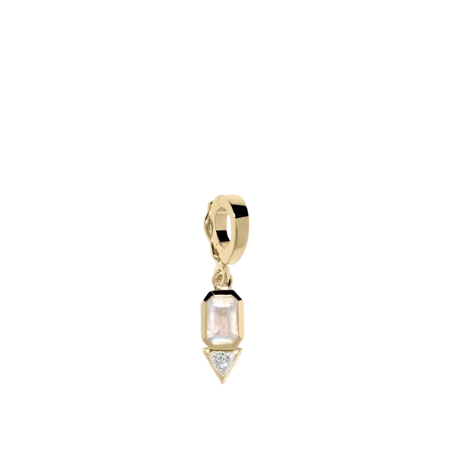 Gold pendant with a clear gemstone on a white background