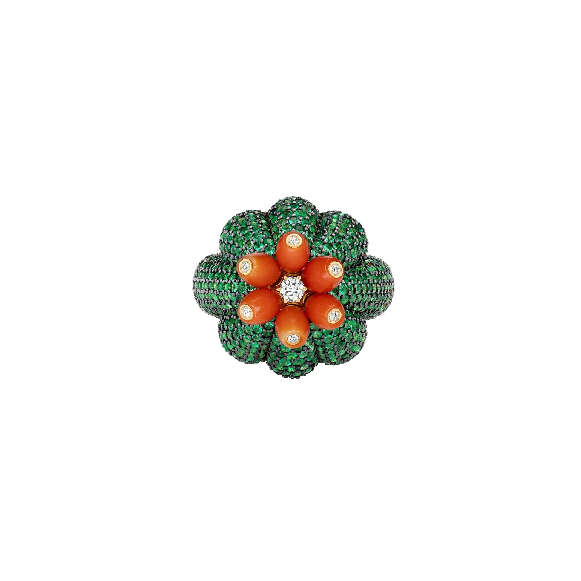 Decorative item with green and orange elements on a white background