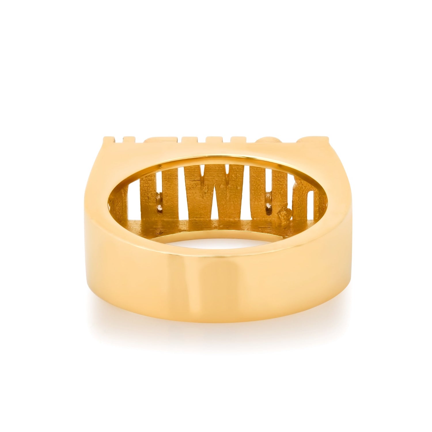 Gold ring with a unique design on a white background