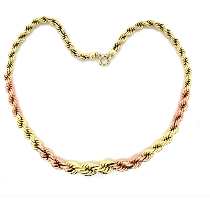 16.5-inch vintage Retro rope necklace in alternating green and rose gold