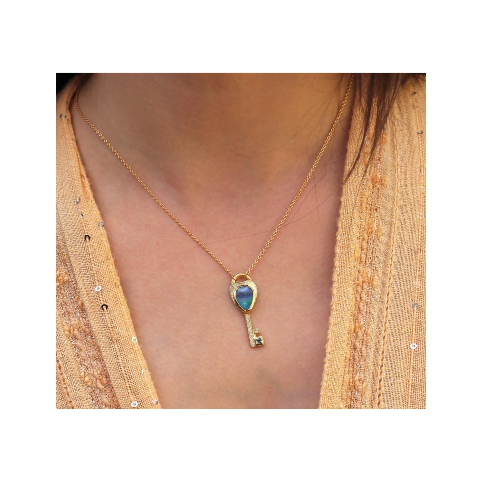 Opal and Aquamarine Key Necklace