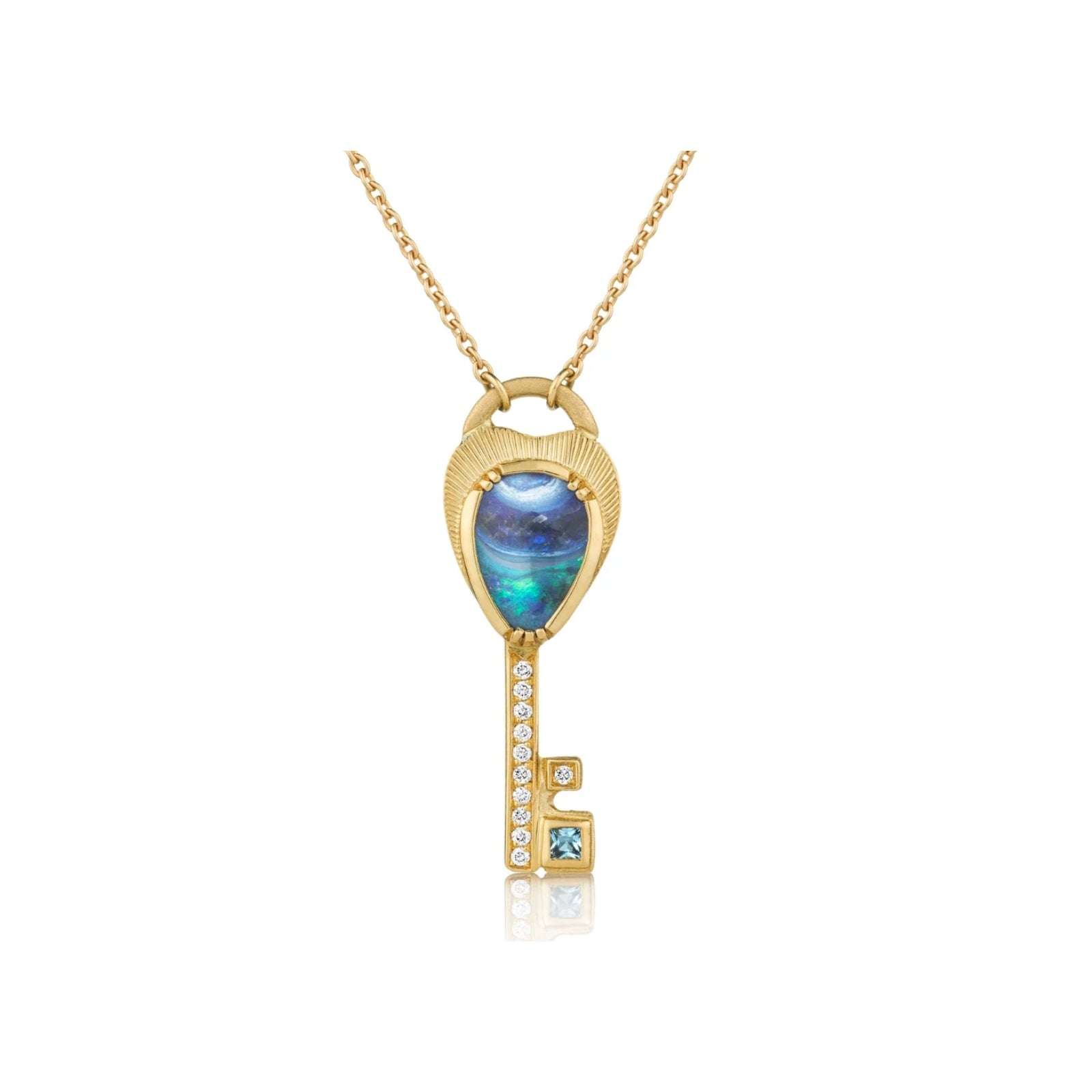 Opal and Aquamarine Key Necklace