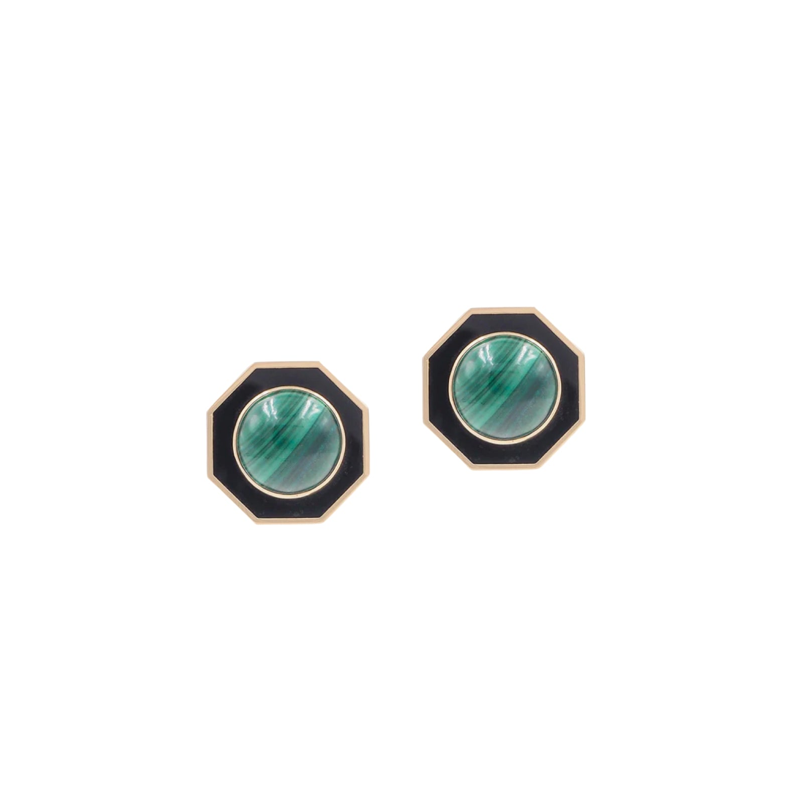 Vintage Malachite & Onyx Octagonal Earrings