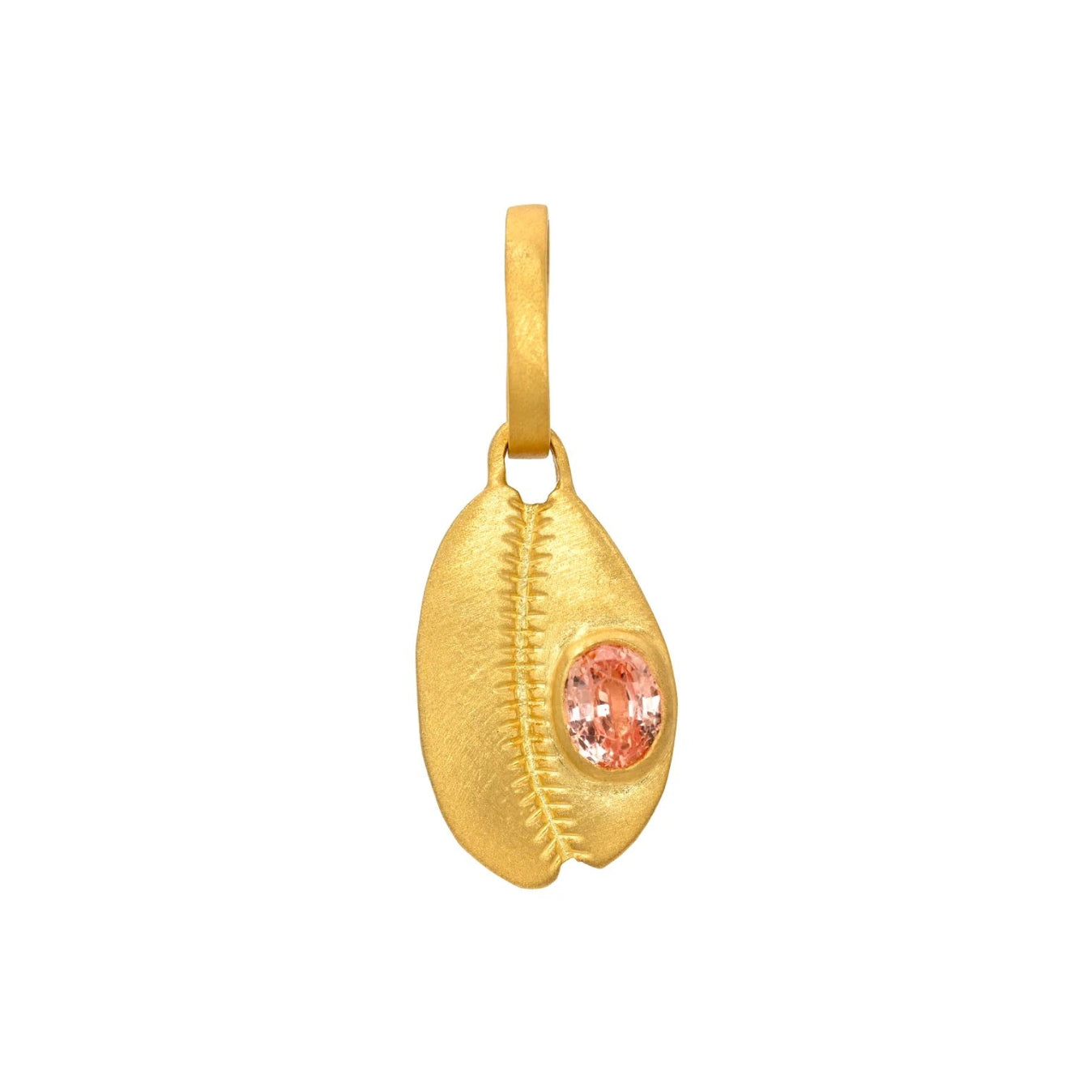 18K gold cowrie shell charm with padparadscha sapphire