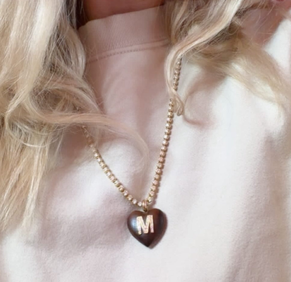 Rosewood Heart with Pave Diamond Letter Charm