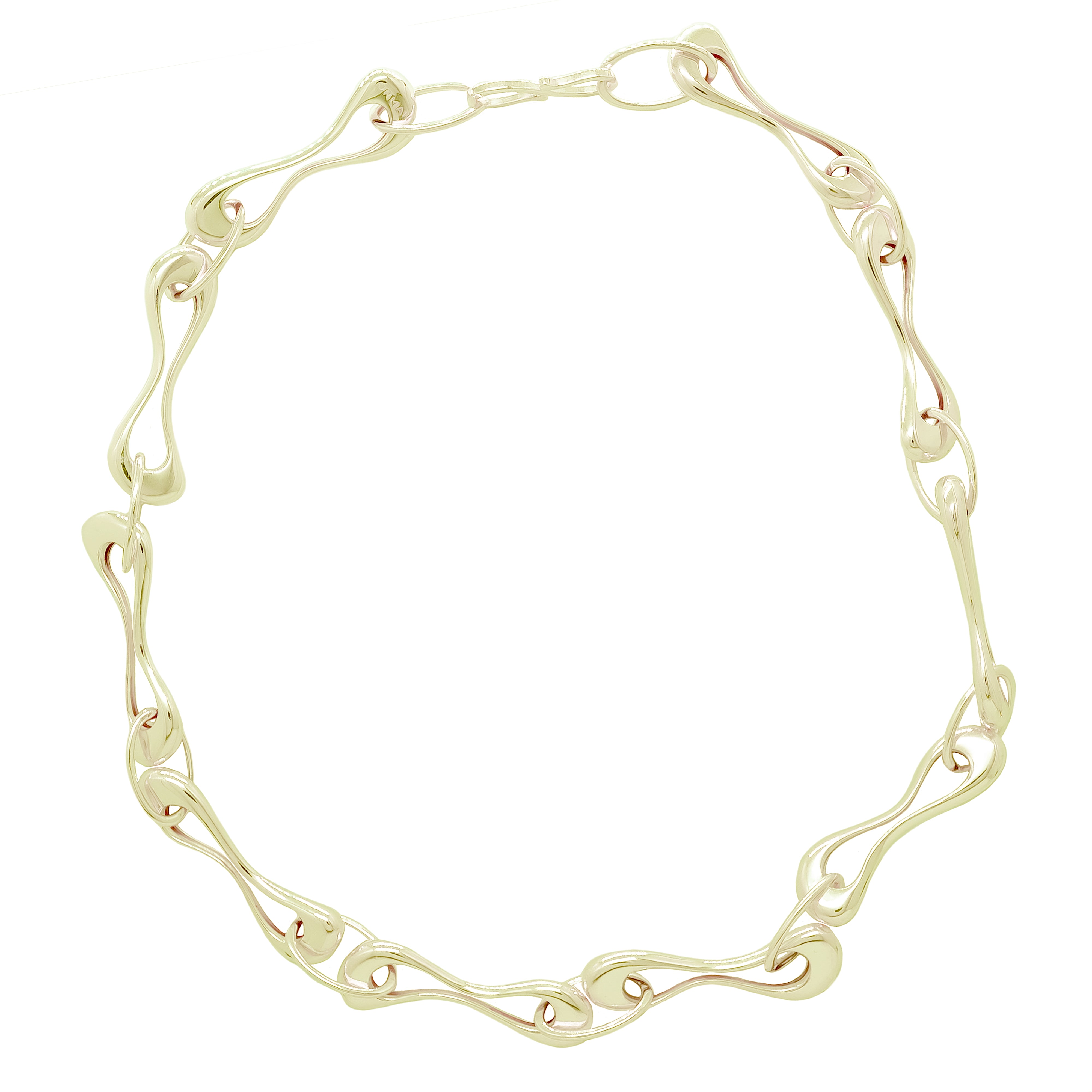 Gold necklace on a white background