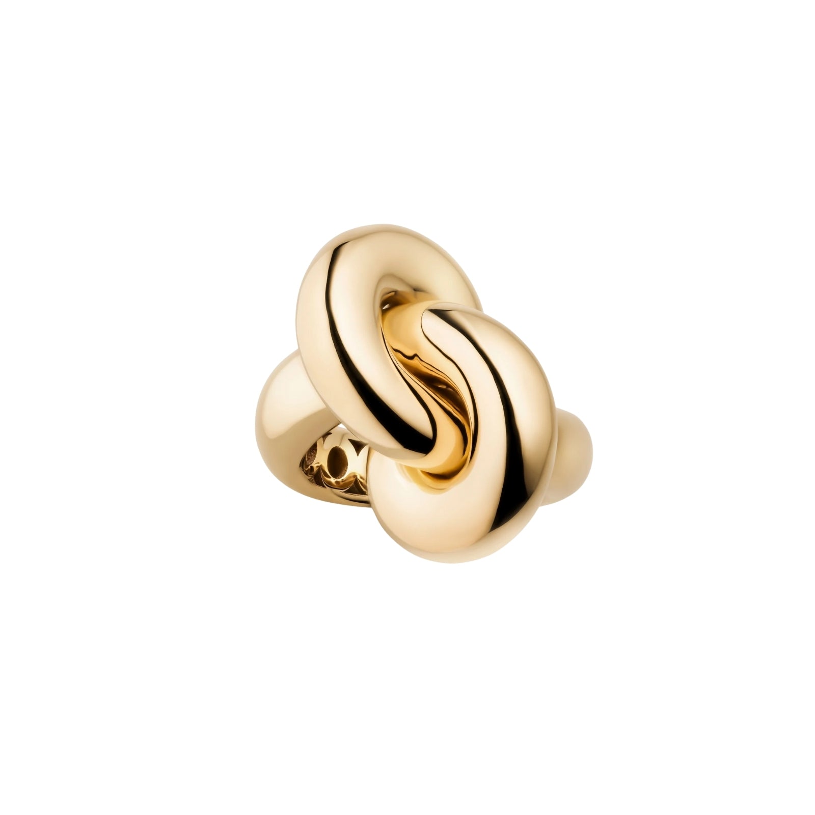 Gold knot-shaped earring on a white background