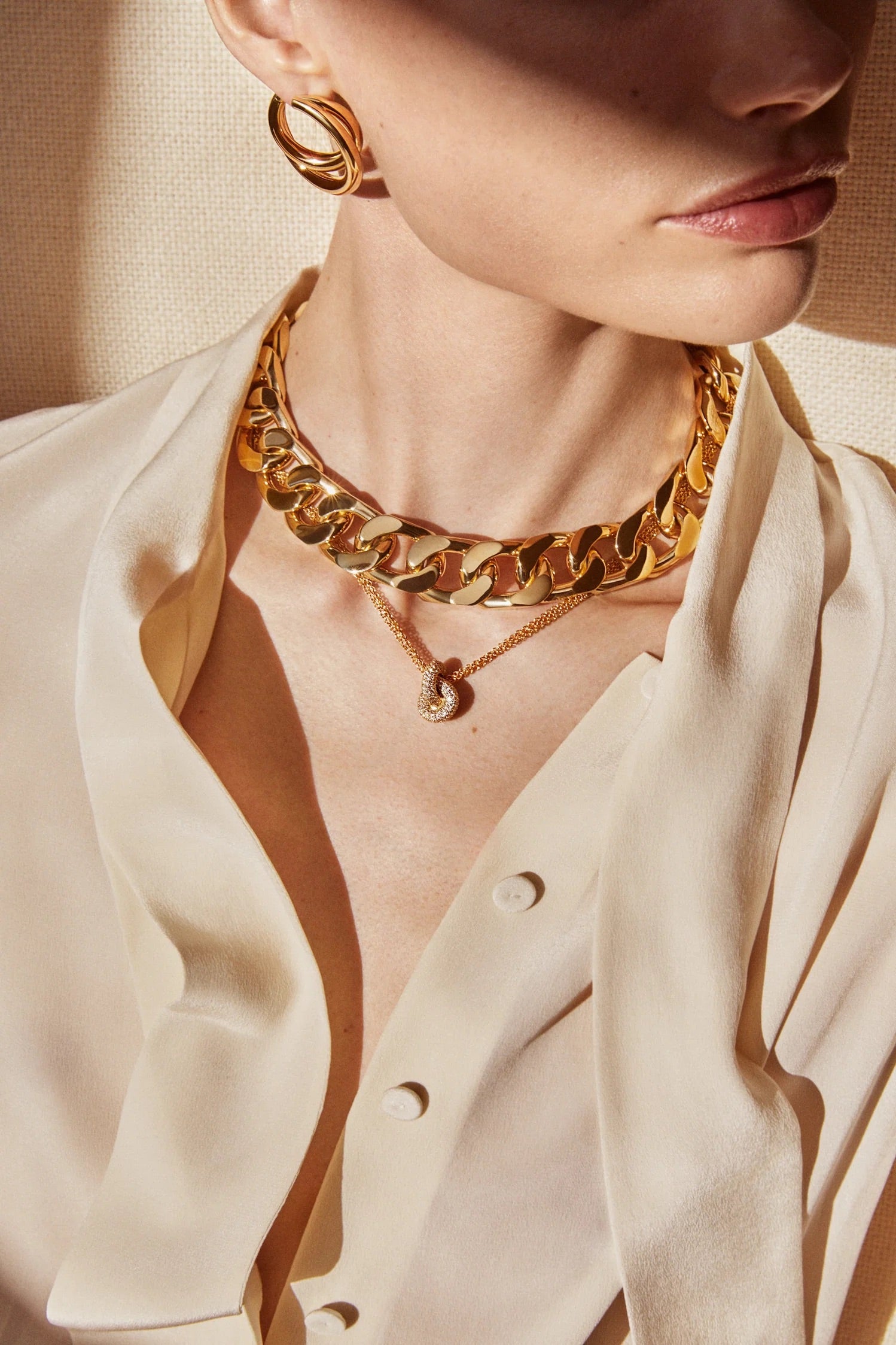 Gold Necklace on Model