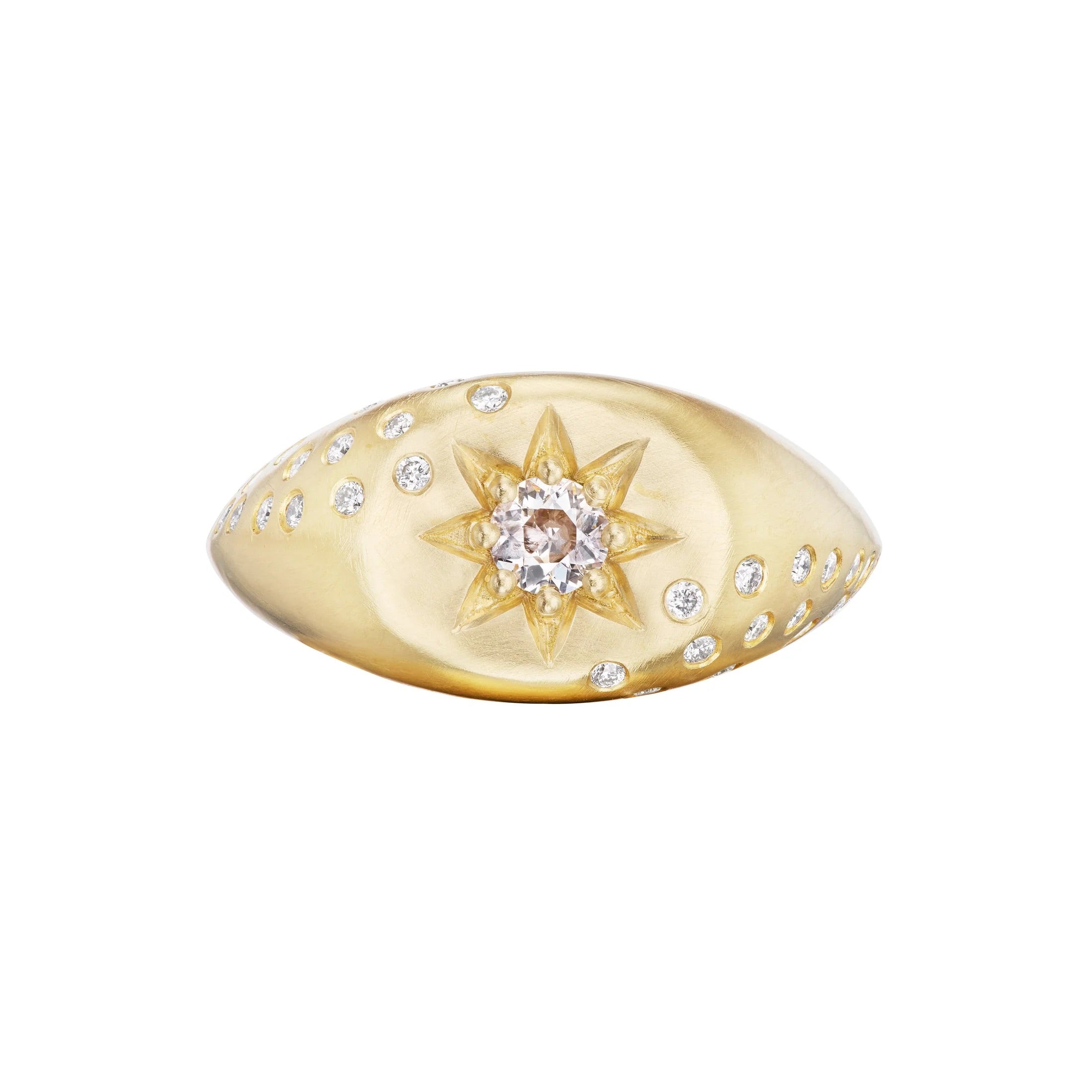 Victorian Star diamond signet ring in 18K yellow gold with old mine cut diamond