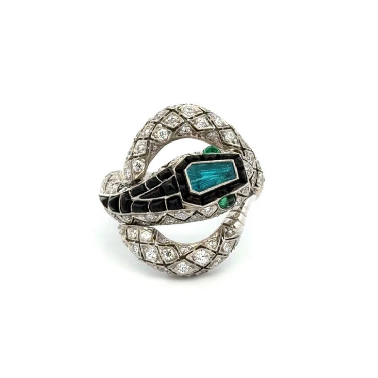 Decorative ring with snake design on a white background