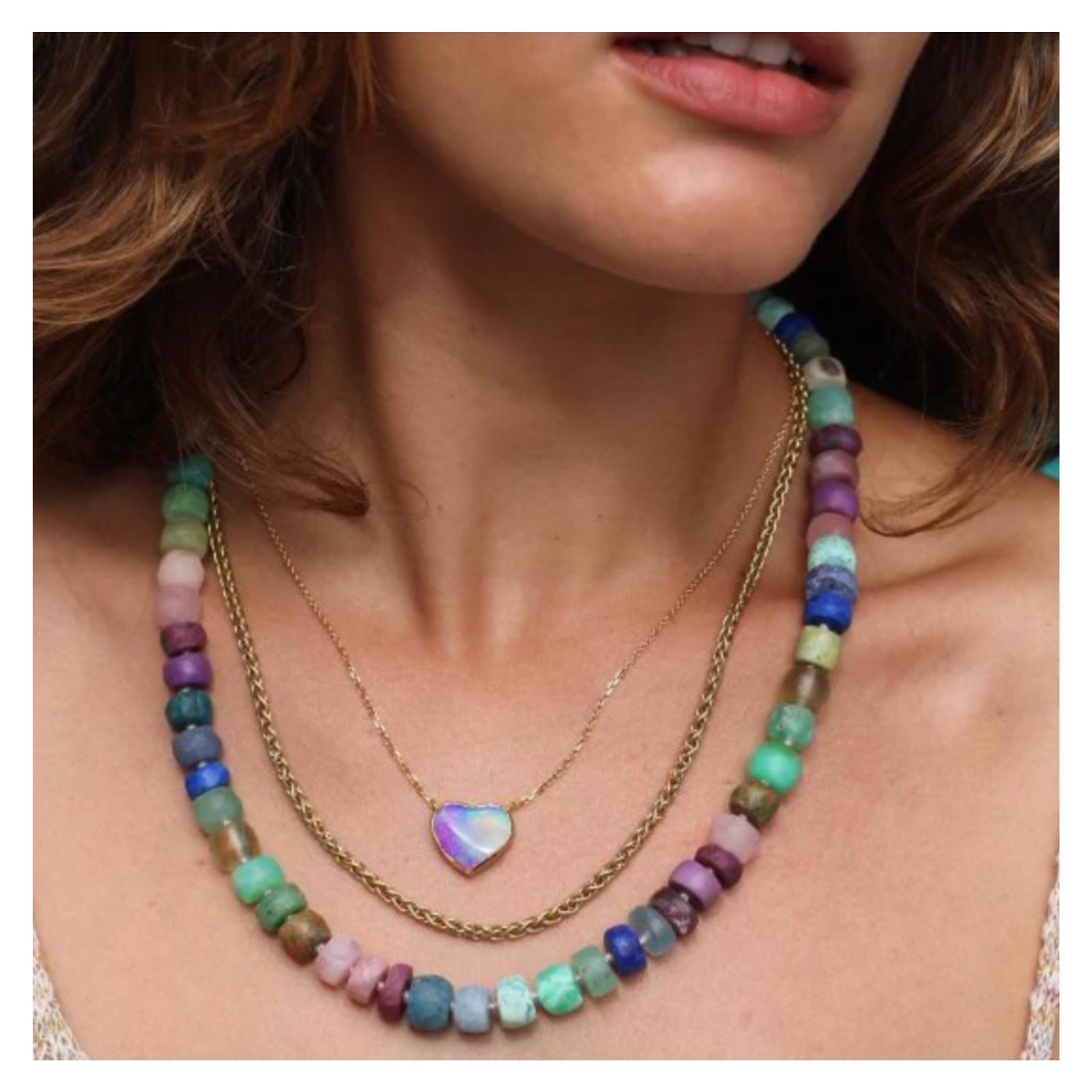Fossilized Wood Opal Heart Necklace
