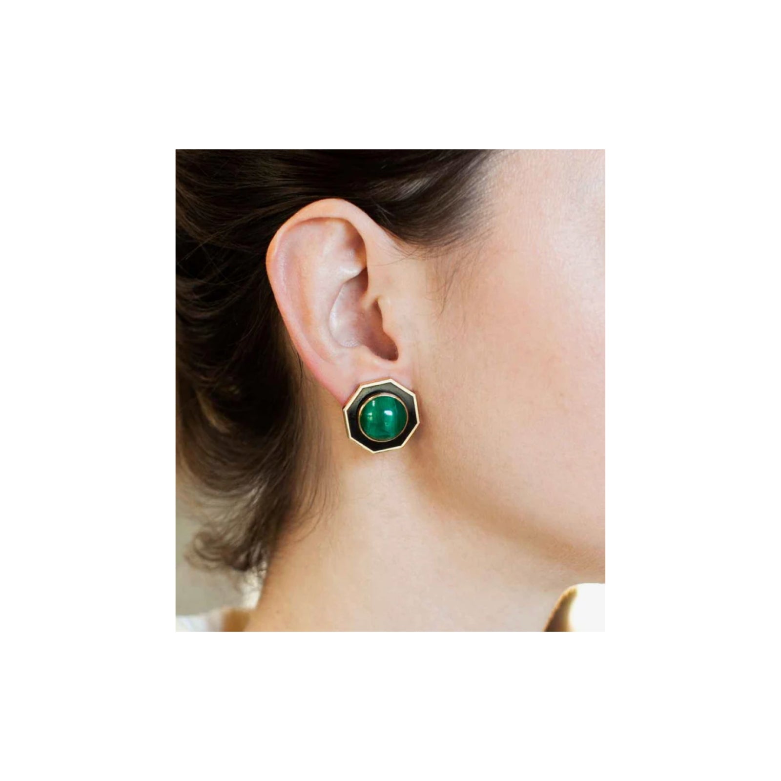 Vintage Malachite & Onyx Octagonal Earrings