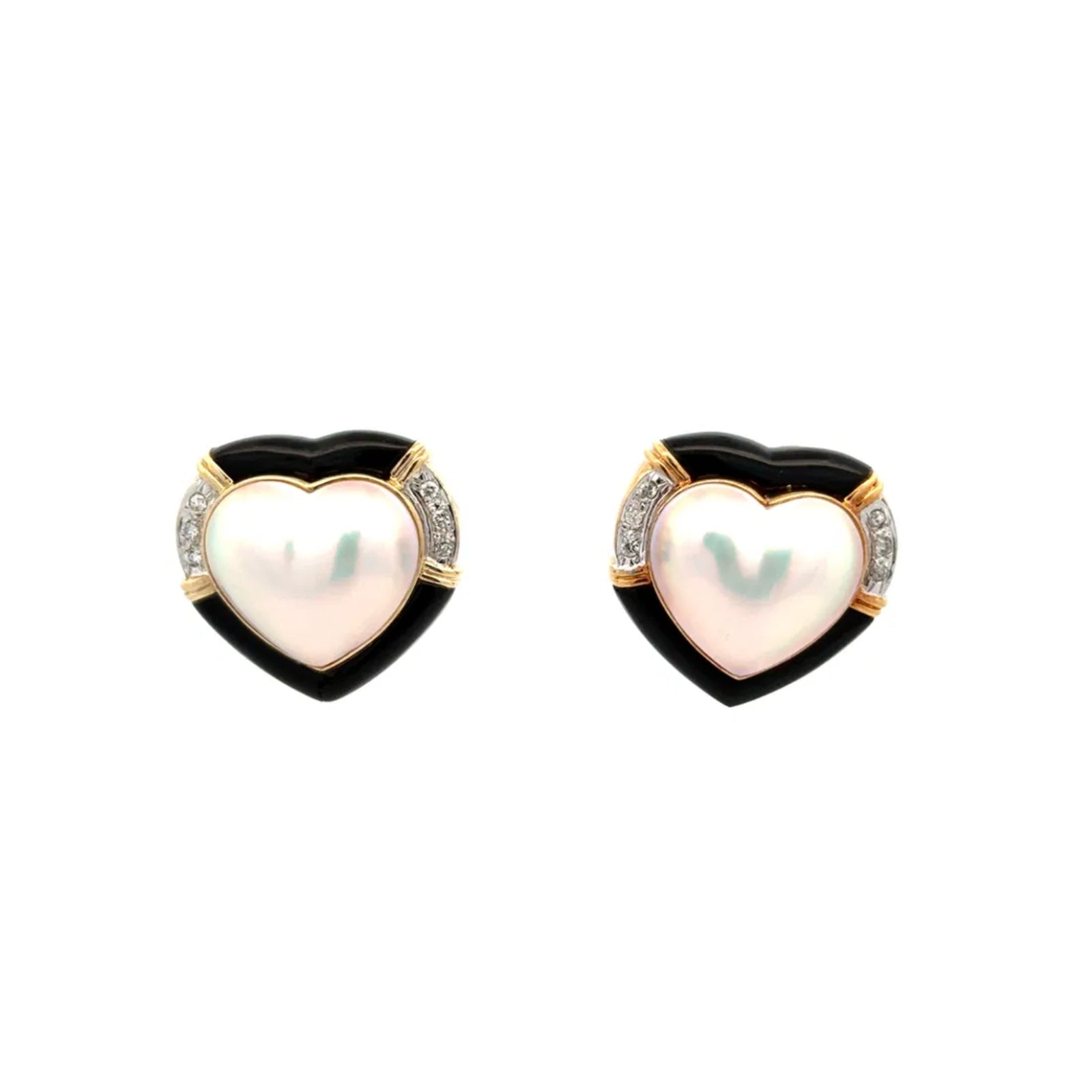 Vintage Pearl and Onyx Heart Studs